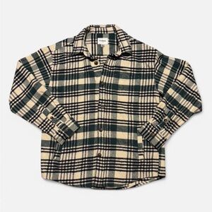 Men's heavyweight flannel Plaid Button-Up Shirt with pockets Green and cream